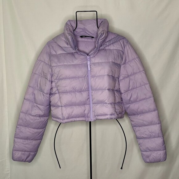 Zara Cropped Hooded Quilted Puffer Jacket Women's Size XL Purple Lavender Lilac - Picture 1 of 6